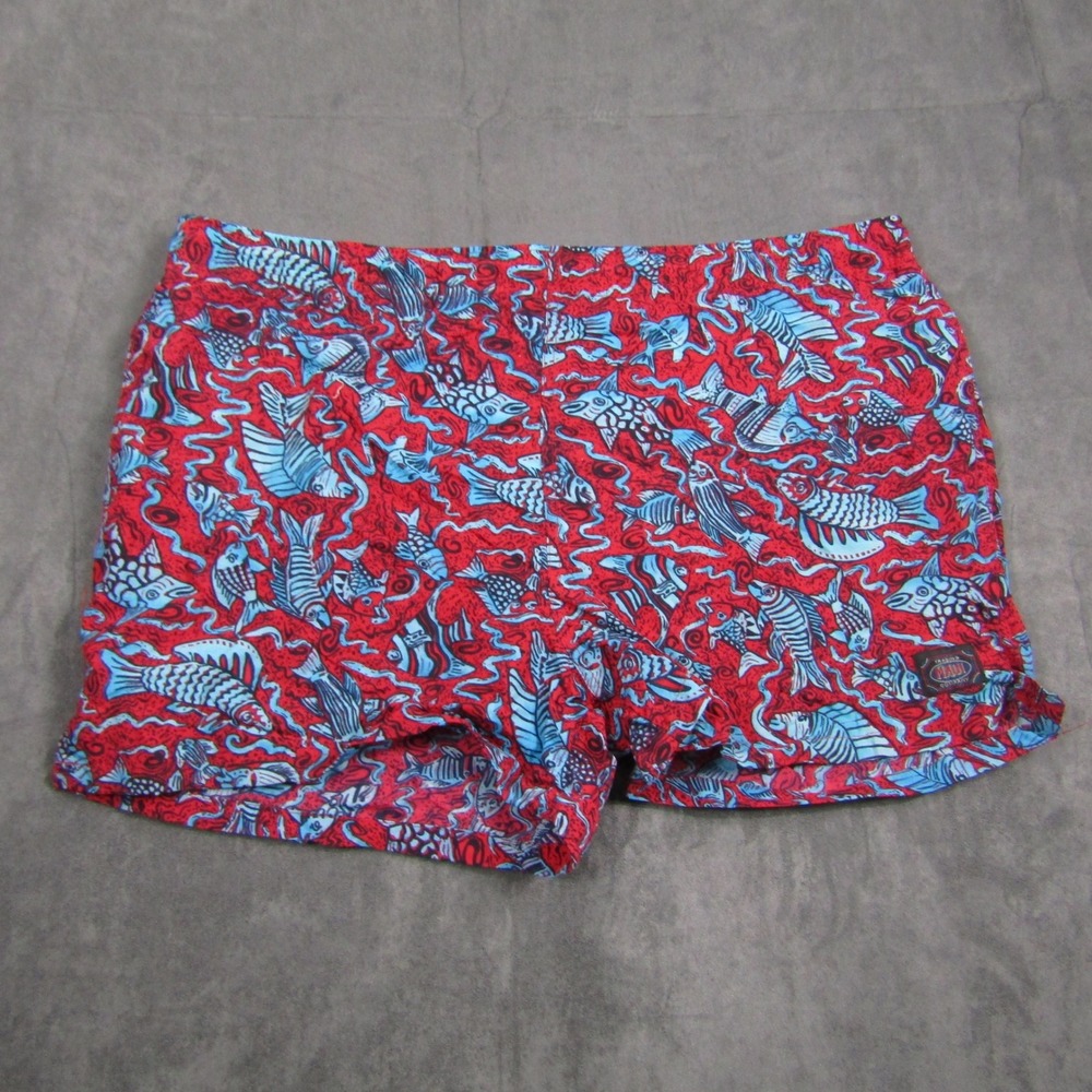Maui and Sons Swim Trunks Men XL Red Blue Fish Print Mesh Lined Board Shorts